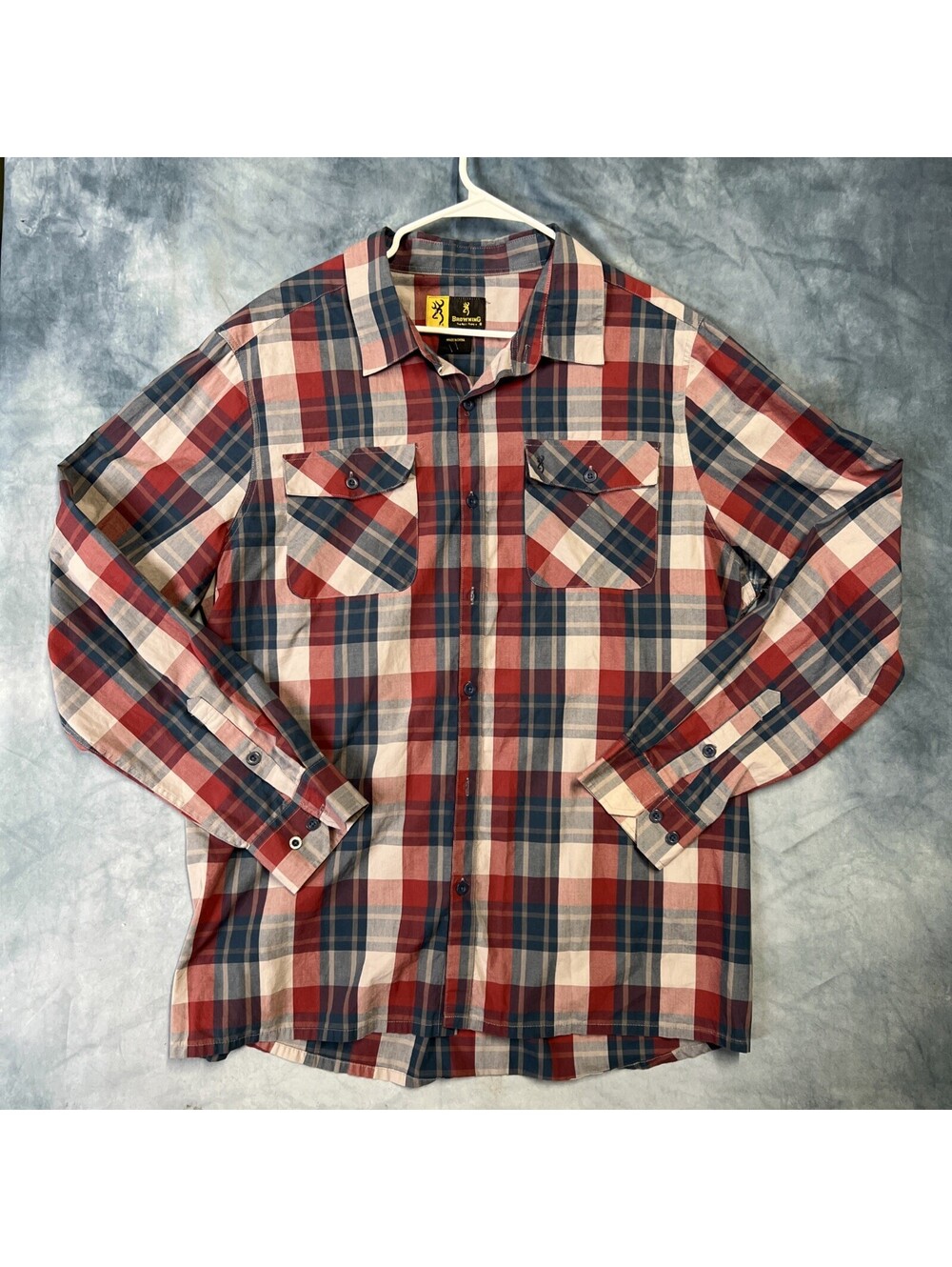 Browning Plaid Long Sleeve Button Up Shirt Men's Size XL Red Blue
